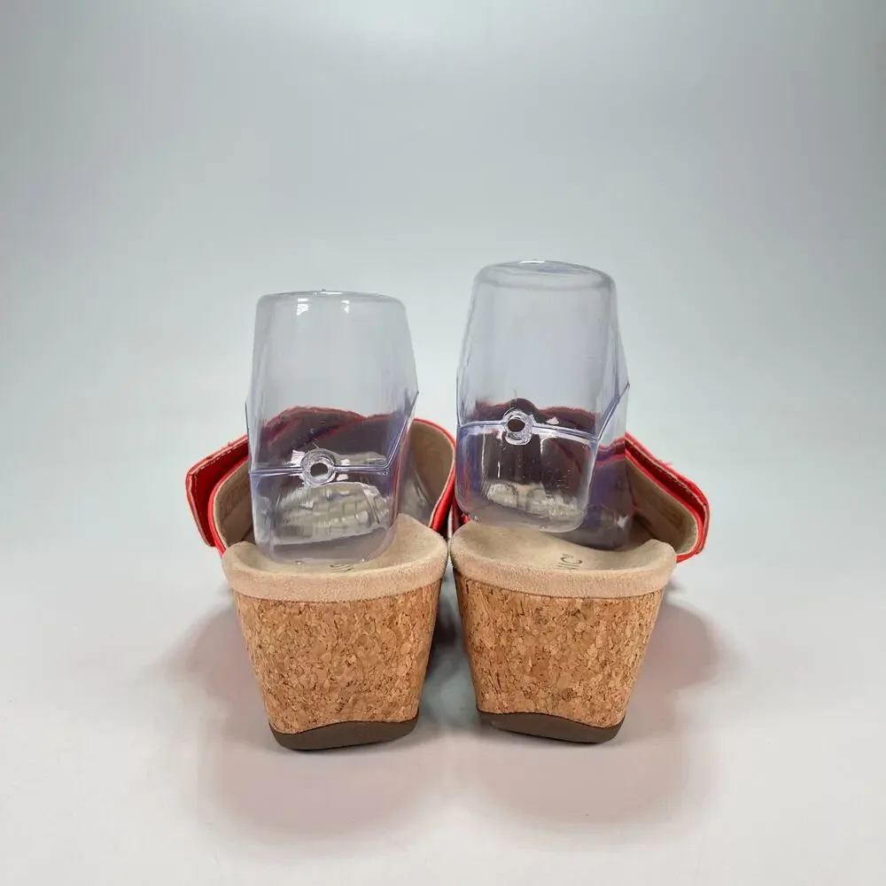 Vionic Leticia Poppy Leather Comfort Orthotic Slides Wedge Sandals Women's Sz 10